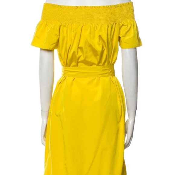 Tory Burch Silk Midi Dress Yellow Ruffle Short Sleeve Off-The-Shoulder M ($448) - Picture 5 of 7